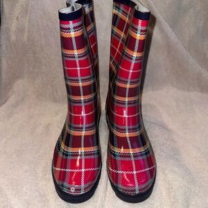 NWOT (Display Pair) Women’s Size 11M Sporto Red Plaid Rain Boots